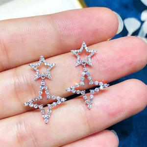 Orecchini di Lusso con Diamanti Bianchi Champagne per Donna, Gioielli da Festa in Oro Bianco con Taglio Brillante Rotondo, Colore D Naturale - Product Image 3