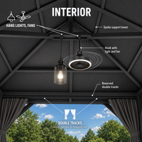 Gazebo de luxe à toit rigide en cèdre, double toit en acier galvanisé avec rideaux, pavillon permanent pour terrasse
