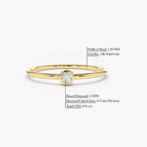 Bague solitaire unique en or 14 carats avec diamant naturel brut de couleur or champagne, taille brillant 0,06 carat, certifiée, pour femme - Product Image 5