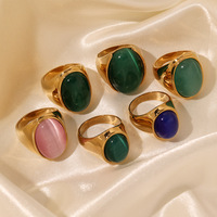 Bagues en pierre naturelle sans ternissement, opale multicolore, turquoise, grande pierre précieuse, bagues épaisses en acier inoxydable plaqué or