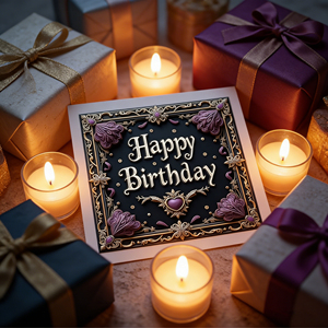 Tarjeta de Cumpleaños Gótica, Tarjeta de Cumpleaños con Calavera y Rosa Morada para Hombres, Mujeres y Adolescentes Góticos. Interior en Blanco - Product Image 1