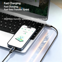 Câble de charge rapide USB-C vers USB-C 60W PD, boîtier en alliage de zinc, lumière LED fluide, pour iPhone 15/16 et appareils Type-C