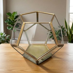 Modern Geometric Glass <b>Vase</b> With Gold Frame Tabletop Decor <b>Unique</b> Design - Product Image 3