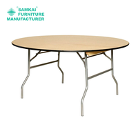 Table ronde pliable SK-ZDZ-F004, table en bois d'extérieur et d'intérieur de 48 pouces avec structure métallique renforcée pour hôtel et événements