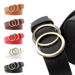 เข็มขัดหนังเทียมแบบวงแหวนคู่ หัวเข็มขัดโลหะ เข็มขัดแฟชั่นสำหรับผู้หญิง ใส่กับ<span class=keywords><strong>กางเกง</strong></span>ยีนส์ <span class=keywords><strong>กางเกง</strong></span>ขายาว และเดรส - Product Image 1