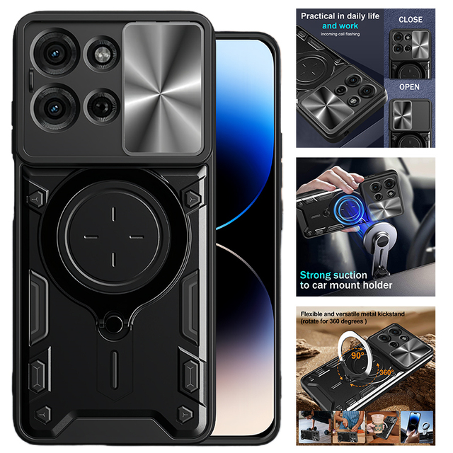 Motorola Moto G75 5G Armor Magnetic Car Mount Slide Case Kickstand Shockproof Dirt-resistant Anti-knock PC Material Phone Case