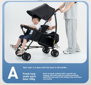 Wholesale Twin <b>Stroller</b> Double Seats Front Rear Tandem Lightweight Foldable Convertible Baby Pram with Canopy <b>for</b> Infant <b>Toddler</b> - Product Image 2
