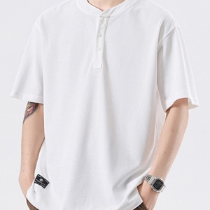 Camisetas de Hombre Personalizadas 100% Algodón, Cuello en V, Manga Corta, con Botones y Bolsillo, Estilo Urbano, Antiarrugas, de Secado Rápido y Transpirables - Product Image 3
