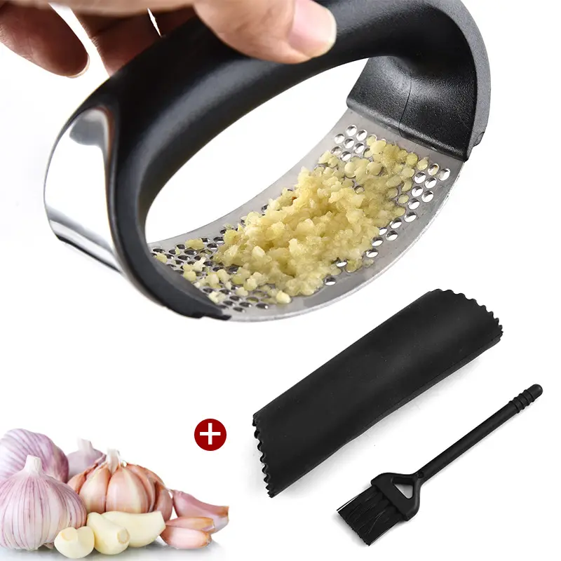 Bestseller Küchen helfer 3 in1 Knoblauch brecher Fleischwolf Hacken Rocker Handbuch Edelstahl Knoblauch presse