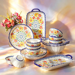 Juegos de Vajilla de Porcelana Real Europea, Estilo Nórdico, Hechos a Mano, con Diseño Floral, Platos de Cerámica de Lujo para el Regreso a Clases, Aptos para Microondas - Product Image 6