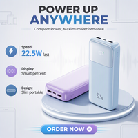 Batterie externe de voyage WM 20000mAh avec 2 câbles intégrés, charge rapide PD 22.5W, chargeur portable 30000mAh compatible iPhone Android