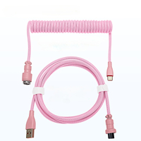Keyboard Mekanikal USB C, kabel koil Keyboard Tipe C lengan ganda kepang, kabel Aviator dapat dilepas dalam pink