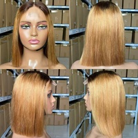 Peluca de cabello humano 100% virgen con cutícula alineada, doblemente lisa, estilo bob, con 2*6 cierres dorados, peluca frontal de encaje.