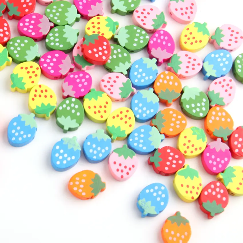 Cute Cartoon Strawberry Wood Beads Mixed Colors For Kids Diy Environmentally Friendly Children'S Crafts  Hand-Beaded Accessories