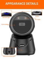 Escáner de Código de Barras Fijo Bidimensional Omnidireccional USB RS232 NORGEE NG-6052, Escáner POS de Sobremesa para Supermercados