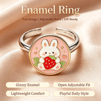 Bague ajustable ouverte en émail motif dessin animé mignon personnalisé, en alliage de zinc doré/argenté, motif animal Kawaii, pour filles, bijoux