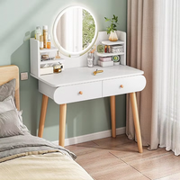 Table de toilette de chambre à coucher minimaliste moderne avec miroir éclairé réglable, tiroirs de rangement et table de maquillage intégrée