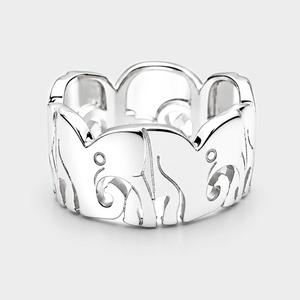 925 Sterling Silver <b>Ring</b> - Carved Elephant and Scrollwork Wide Band - Product Image 3