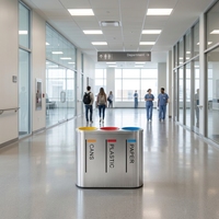 Poubelle de recyclage à 3 compartiments en acier inoxydable, poubelle à déchets séparés commerciale, ouverte, intérieure/extérieure, 126L