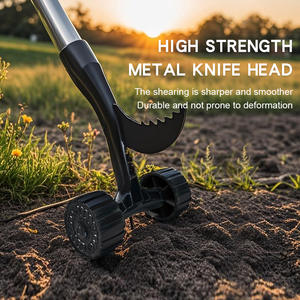 Désherbeur de jardin avec roues à roulettes, lame dentelée en acier à haute teneur en carbone pour le desserrage du sol et l'élimination des mauvaises herbes - Product Image 1