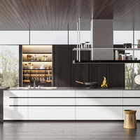 Ensemble de meubles de cuisine modulaires de style européen moderne avec plan de travail en marbre, évier, robinet, charnières à fermeture douce, armoire en PVC en forme de L