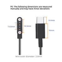 Câble de charge magnétique Type-C avancé Xput à polarité inverse 1A avec blindage tressé pour montre connectée et bracelet, 4,0 mm 7,62 mm
