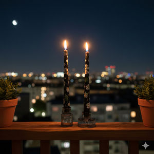 เทียนแท่งลายดอกไม้สีดำวาดด้วยมือ-ชุดตกแต่งหรูหราสง่างาม 2 ชิ้น สำหรับงานแต่งงานและคริสต์มาส - Product Image 1