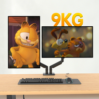 Support double bras pour moniteur en acier et aluminium avec ressort à gaz, réglable en hauteur, inclinaison à 90°, rotation à 360°, capacité de charge 2-9 kg, support VESA, en stock