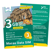بطاقة SIM للسفر عالمية بالجملة لماكاو، 3 أيام، 3 جيجابايت بيانات غير محدودة، 4G 5G، حزمة مخصصة، eSIM، SIM فيزيائي، CTM