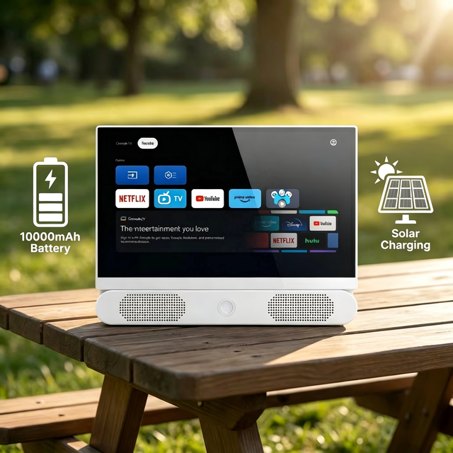 Rechargeable 24" Smart TV for Camping | Solar Input Portable LED Television | 10000mAh Battery Outdoor Wireless Monitor TV