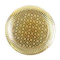 StarLuckINT Assiette de présentation ronde en verre de 13 pouces, motif floral doré en relief, pour mariage, banquet, fête
