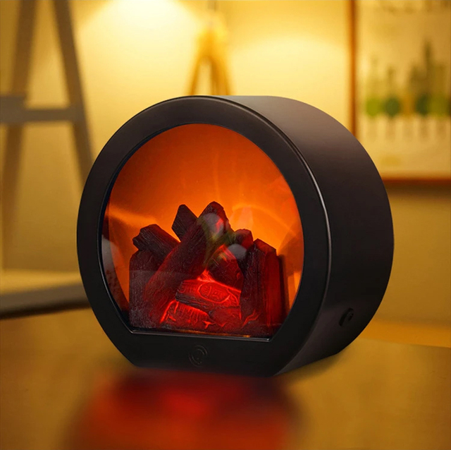 Fireplace Flame Wind Lamp & LED Night Lights: USB Battery Power LED Fireplace Table Lights, Charcoal Flame Lamp, Indoor Lighting