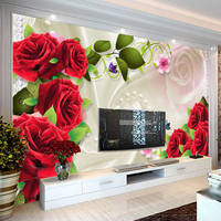 Papier peint mural personnalisé en rouleau, tissu de soie 3D, rose, fleur, salon, fond de télévision, décoration murale, peinture murale, papier peint pour chambre à coucher