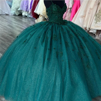 Robe de bal de Quinceañera Mumuleo vert émeraude sexy avec fleurs 3D et perles, corset Vestido De 15 Anos, dentelle, grande taille