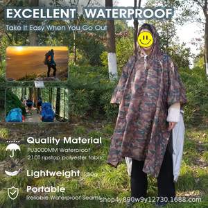 Poncho imperméable Woqi léger avec capuche pour la randonnée, le camping, usage extérieur unisexe adulte, motif camouflage - Product Image 4