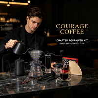 Kit complet pour café filtre 600 ml avec bouilloire à bec de cygne, pot de service en verre et moulin à café