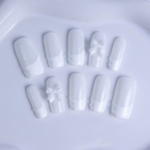 <span class=keywords><strong>Uñas</strong></span> postizas acrílicas largas estilo ataúd, hechas a mano, de cobertura completa, pre-diseñadas, 10 unidades al por mayor con lazo. - Product Image 4