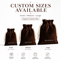 Pochette à bijoux en velours lisse avec cordon tressé et pompon, personnalisable avec logo, pour bougies et artisanat, marron, OEM, vente en gros