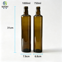 Bouteille vide en verre ambré transparent pour huile d'olive 750ml 1000ml, récipient en verre brun à col fileté pour huile d'olive, condiment liquide