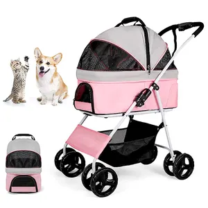 Pet Cart Trolley Luxury Dog Carrier Strollers Breathable Travel Outdoor Pet Stroller Pushchair Separation Four-Wheeled Folding
