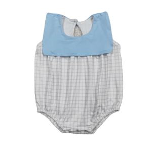 SR3751 RTS Infant <b>Baby</b> Blue Plaid Print Kids Wholesale Romper Sleeveless <b>Jumpsuit</b> Girl Bubble - Product Image 1