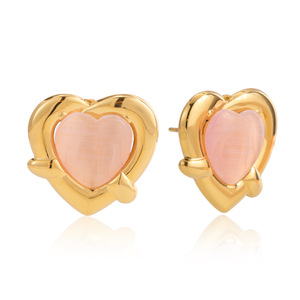Boucles d'oreilles clous œil de chat rose en forme de cœur, en acier inoxydable, sertissage clos, bijoux de mode - Product Image 5