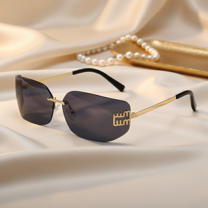 Nuevas <span class=keywords><strong>Gafas</strong></span> <span class=keywords><strong>de</strong></span> Sol Modernas con Montura Metálica Sin Marco para Mujer, Lentes Curvas, Producto en Oferta, Precio Económico - Product Image 1