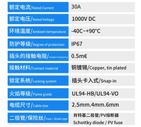 Impermeable IP67 30A DC 1000V 2.5mm2 4mm2 6mm2 Conector de panel de cable solar