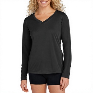 Women's Long Sleeve V Neck T Shirt Custom Logo OEM ODM Wholesale T-shirts Custom Apparel Manufacturer - Product Image 1