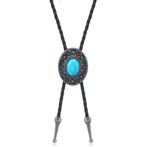 Vente en gros Western 45mm Collier <span class=keywords><strong>Cowboy</strong></span> Style Noir Cordes Alliage Matériel Forme Ovale Bolo Cravates en Stock pour Hommes - Product Image 5