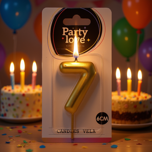 Bougie d'anniversaire dorée en forme de chiffre 7, 6 cm, Party Love - Product Image 3