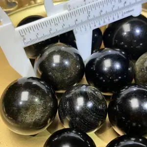 High Quality Natural Crystal Craft Hand Carved Golden Obsidian Sphere For Healing And Decoration