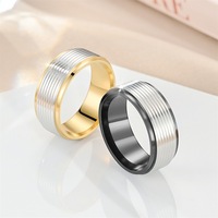 Anillo de Acero Inoxidable de Dos Tonos con Ranuras, Acabado Texturizado Dorado y Plateado para Bodas Masculinas y Joyería de Promesa para Parejas