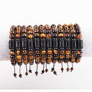 Fábrica de joyería OEM diseño piedra Natural hombres pulsera marrón <span class=keywords><strong>Ojo</strong></span> de Tigre 12 Zodiaco astrología amistad pulsera logotipo personalizado - Product Image 2